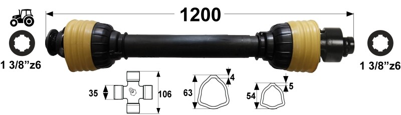KARDAN T7 L=1200 mm S SKLOPKO PROSTOTEKOČO  DESNI PROSTI TEK