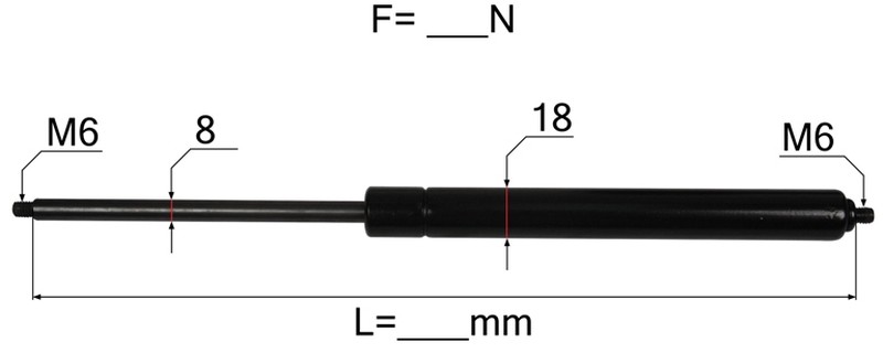 AMORTIZER KABINE brez priključkov L=154 F=300N M6